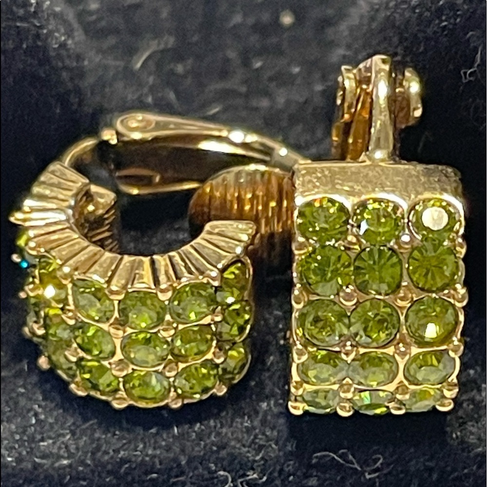 VTG Signed GIVENCHY Clip Earrings Green Half Hoop - Picture 5 of 9